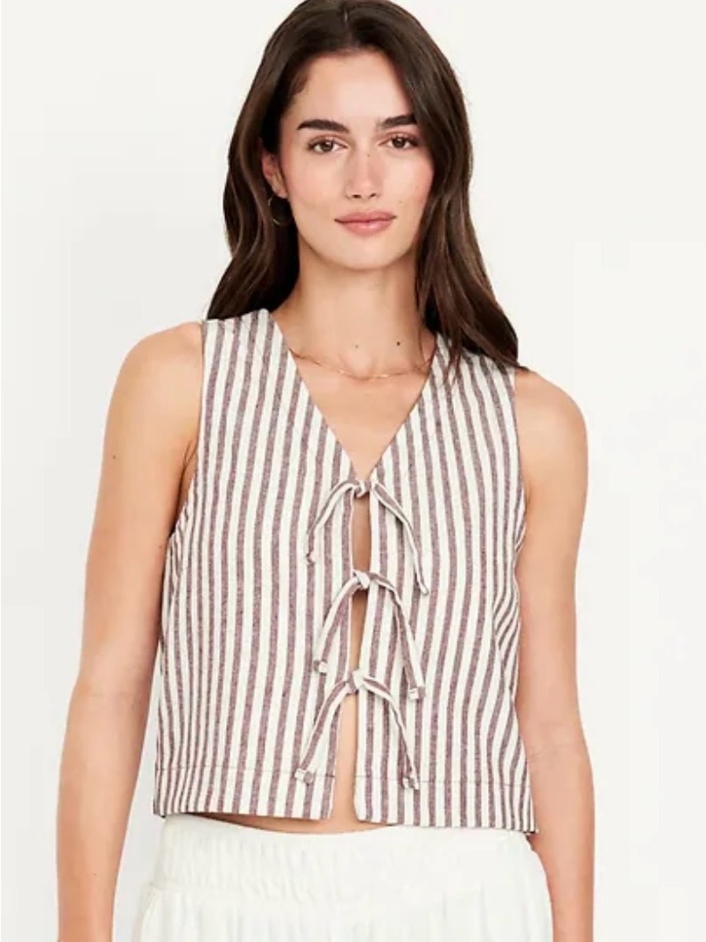 Old Navy Cream and Brown Striped Tie-Front Vest